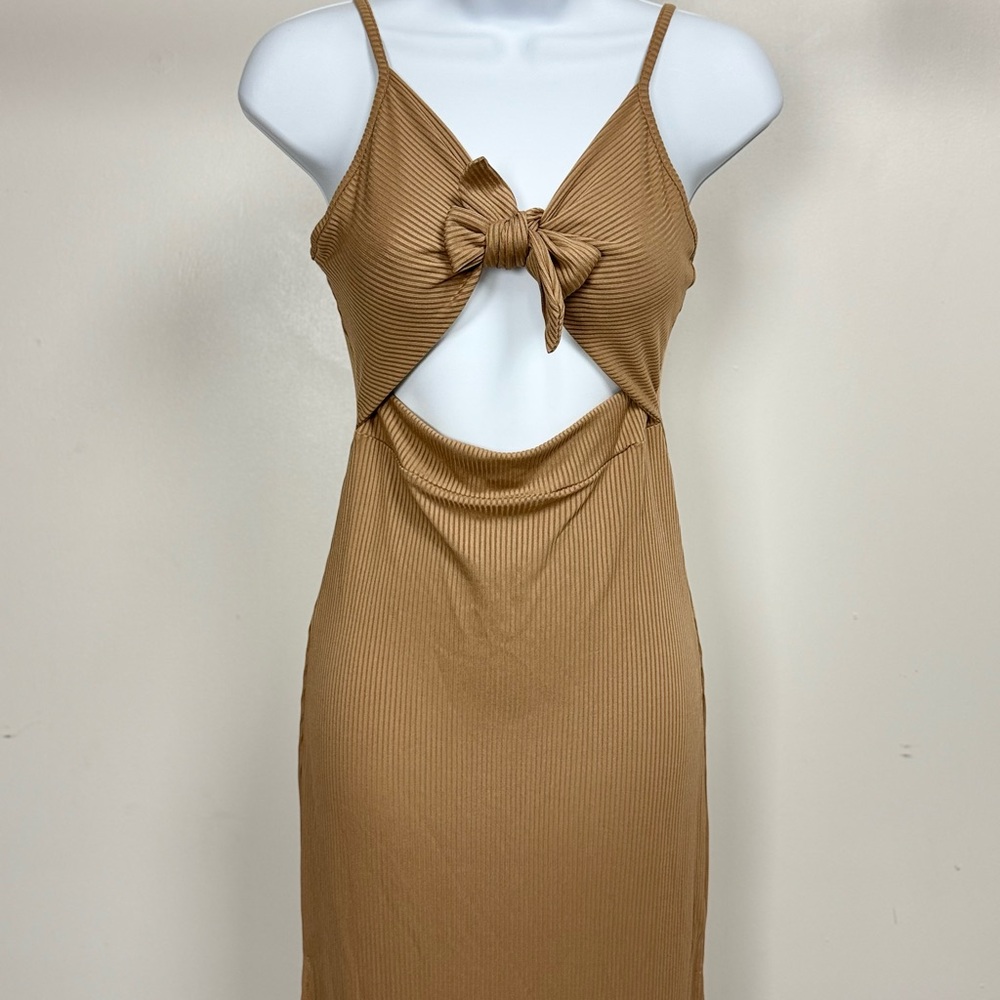 Tan Cutout Midi Dress